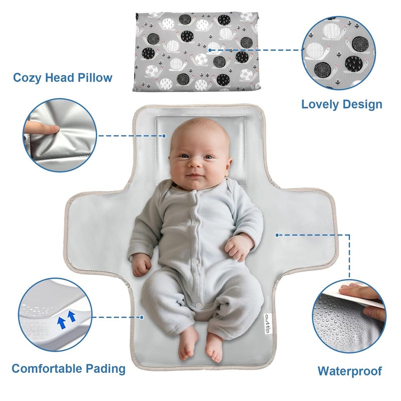 outtip Cute Snail Portable Diaper Changing Mat,Waterproof Foldable Travel Changing Pad,On-The-Go Wipeable Reusable Changing Pad – Waterproof & Compact,for Diaper Bags,Travel,Car Backseat Changes,Strollers - Image 3